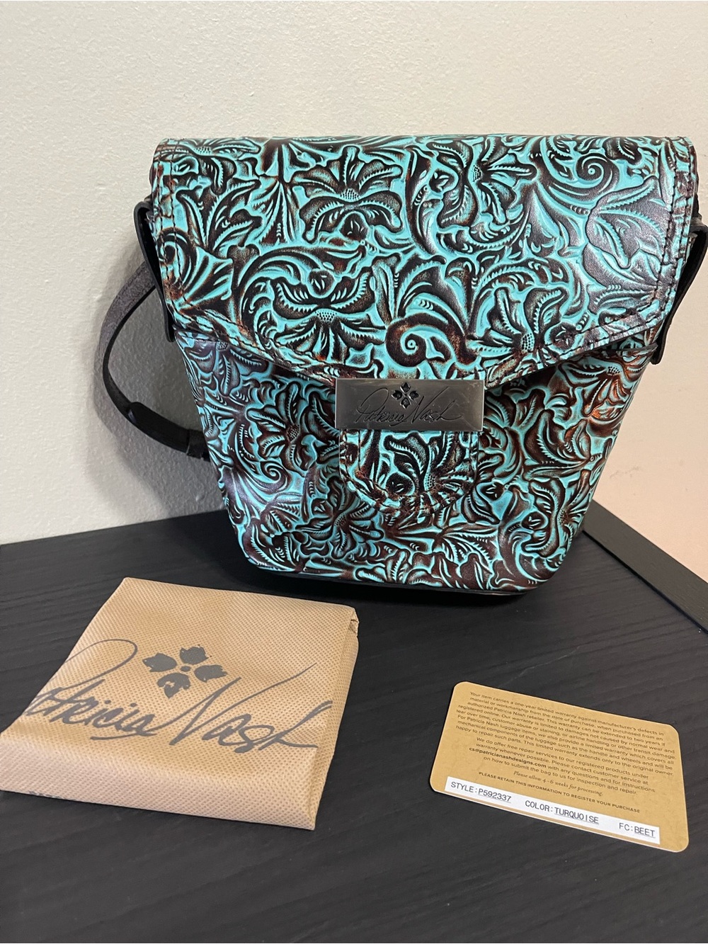 Patricia Nash Leather Bag Tag - Turquoise and Beet